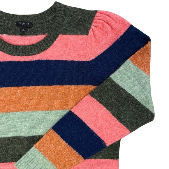 Talbots Crewneck Sweater Size Small Petite bold stripe pullover puff sleeve - Picture 1 of 13